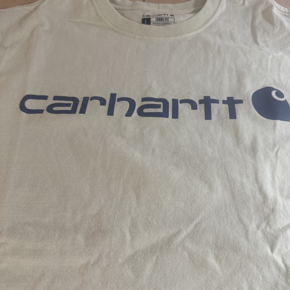 Carhartt Pale‎ Yellow T Shirt Men's L Loose Fit Graphic Short Sleeve Work Wear - Picture 2 of 5